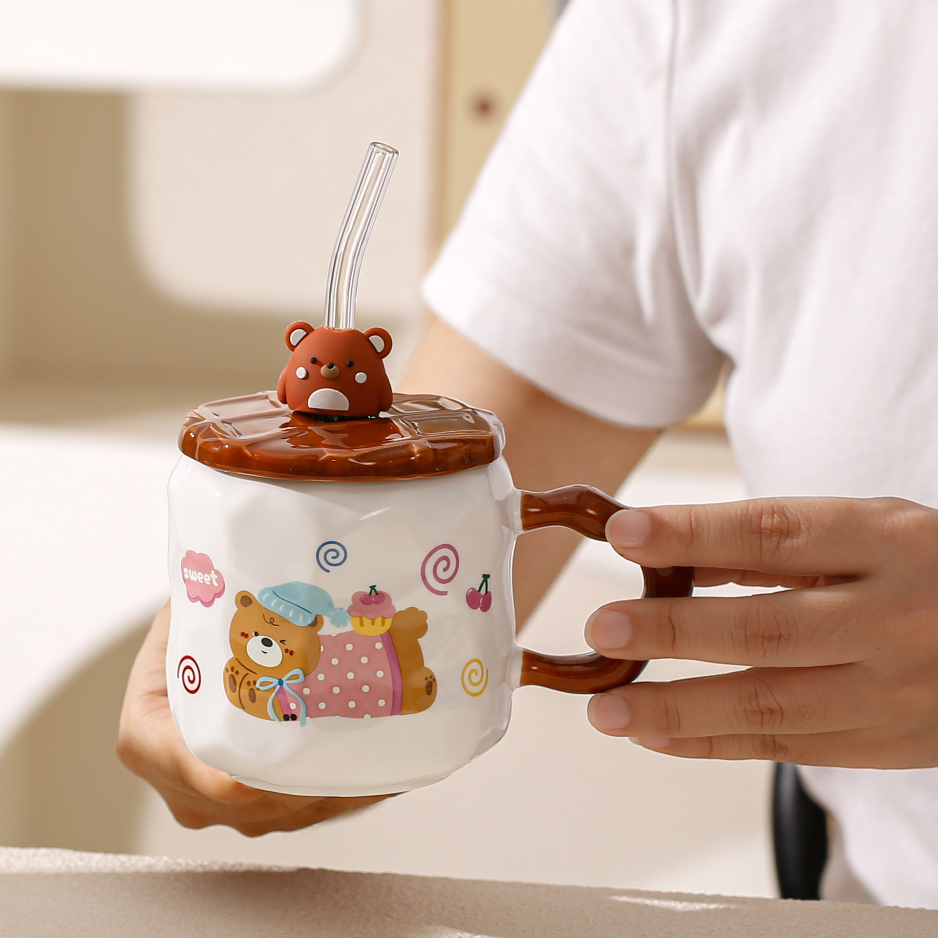 Puppy Pattern Ceramic Mug with Lid