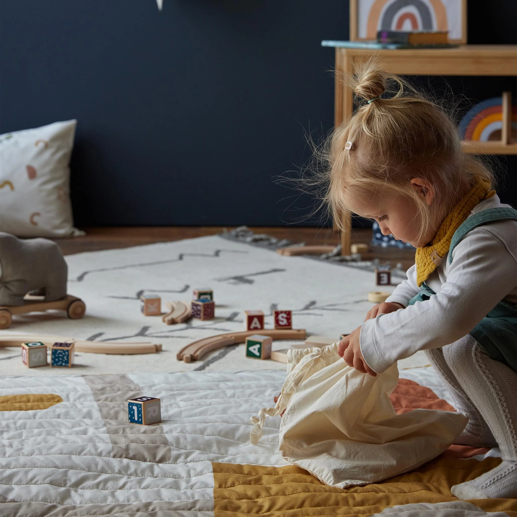 Perkal-Kinderbettwsche-Set Narini [Natur & Graugrün]