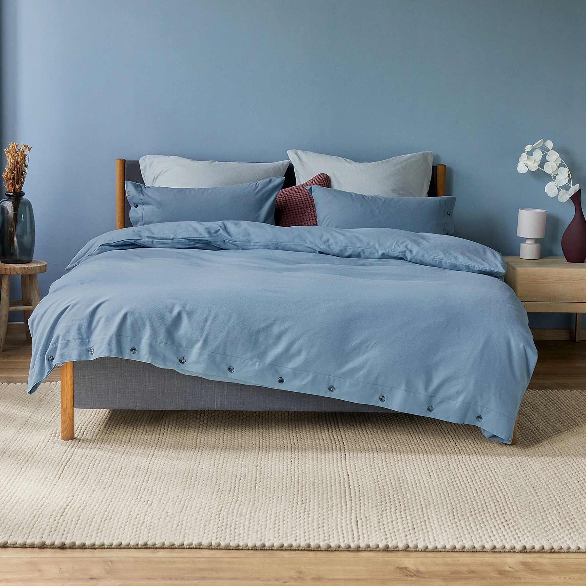 Flanell-Bettwsche Telhado [Dunkles Nebelblau]