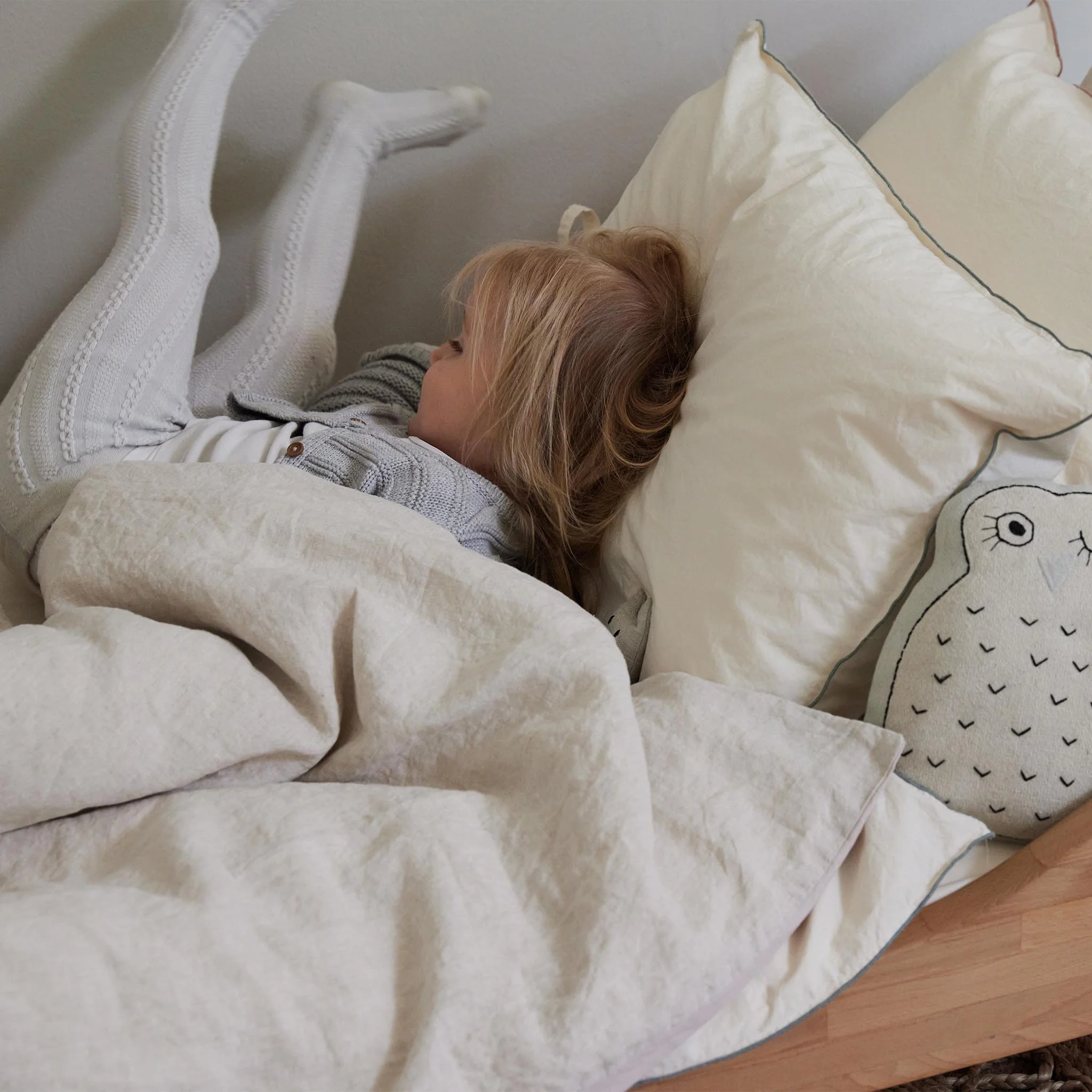 Perkal-Kinderbettwsche-Set Narini [Natur & Graugrün]