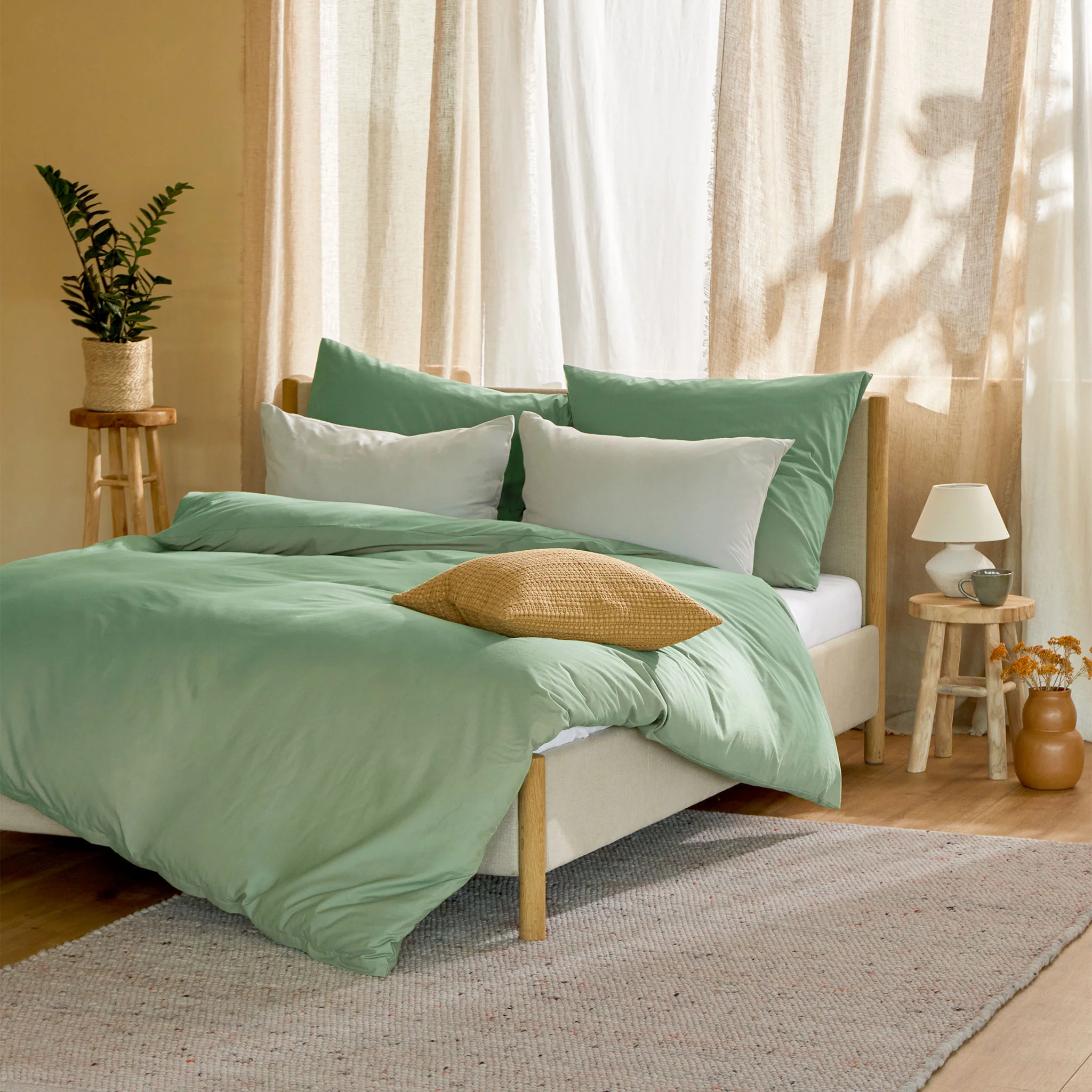 Baumwoll-Bettwsche Mata [Dunkles Salbeigrün]