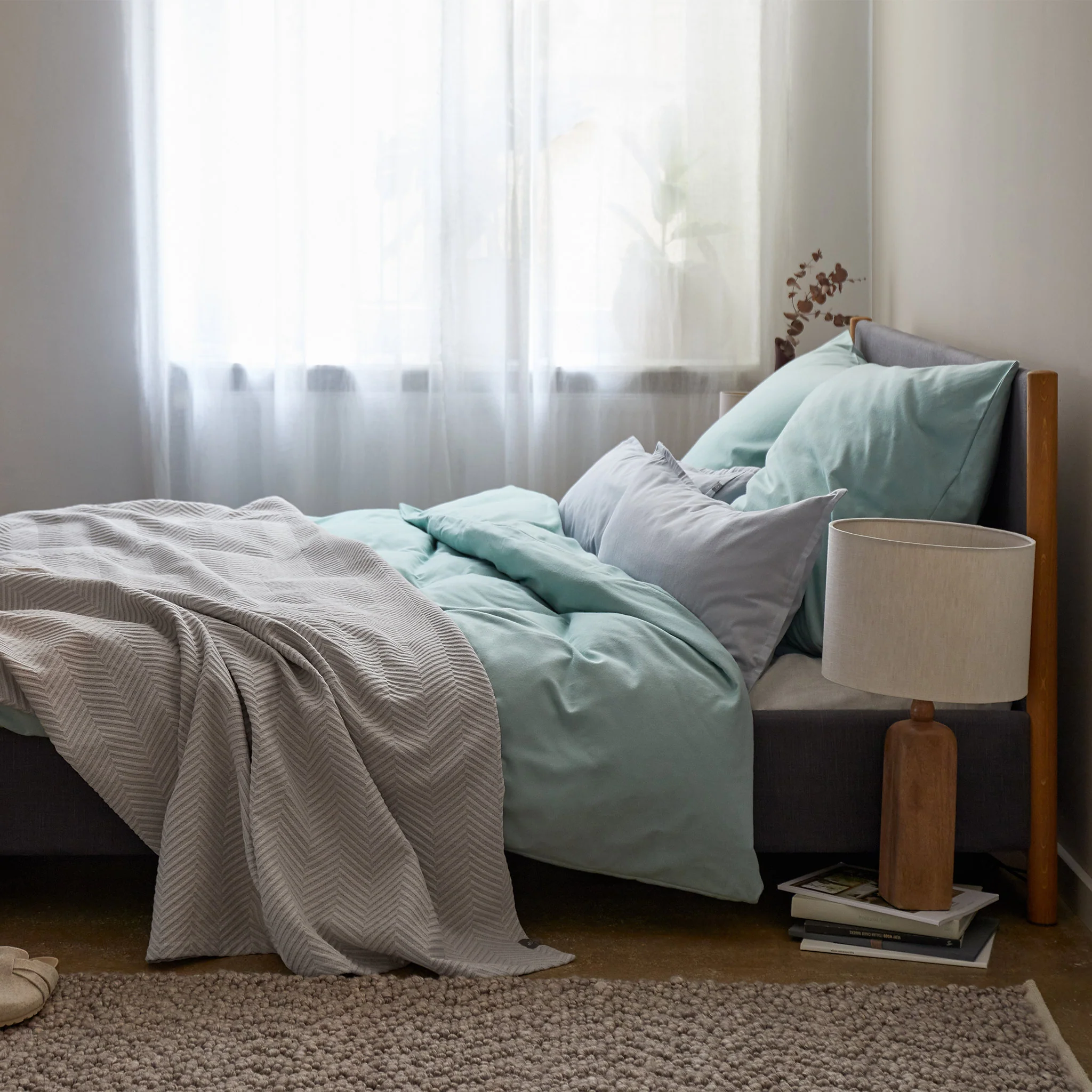 Flanell-Bettwsche Telhado [Helles Graugrün]