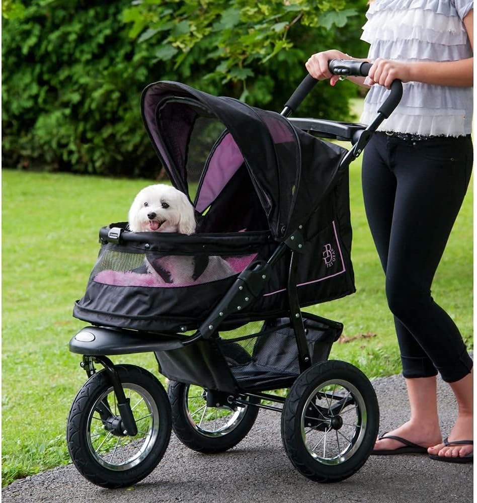 No-Zip NV Pet Stroller for Cats/Dogs, Zipperless Entry, Easy One-Hand Fold, Gel-Filled Tires, Plush Pad + Weather Cover Included, 3 colors