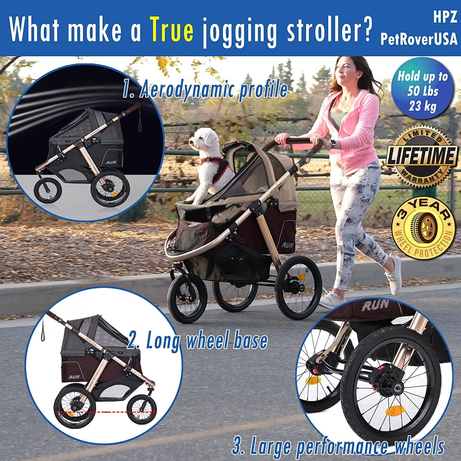 Jogging Sports Stroller with Comfort Rubber Wheels/Zipper-Less Entry/1-Hand Quick Fold/Aluminum Frame for Small/Medium Dogs, Cats and Pets (Green Camo)