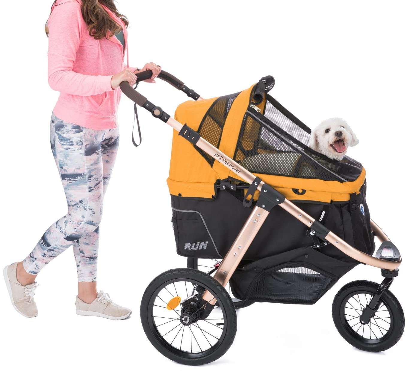 Jogging Sports Stroller with Comfort Rubber Wheels/Zipper-Less Entry/1-Hand Quick Fold/Aluminum Frame for Small/Medium Dogs, Cats and Pets (Green Camo)