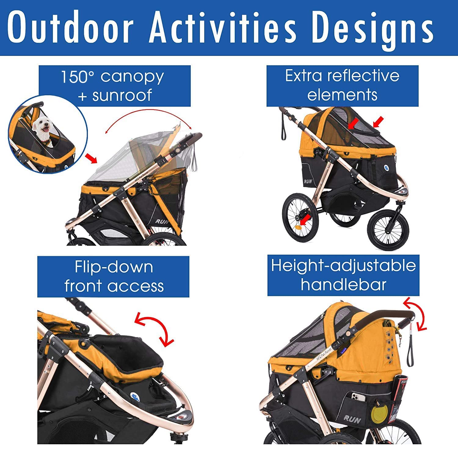 Jogging Sports Stroller with Comfort Rubber Wheels/Zipper-Less Entry/1-Hand Quick Fold/Aluminum Frame for Small/Medium Dogs, Cats and Pets (Green Camo)
