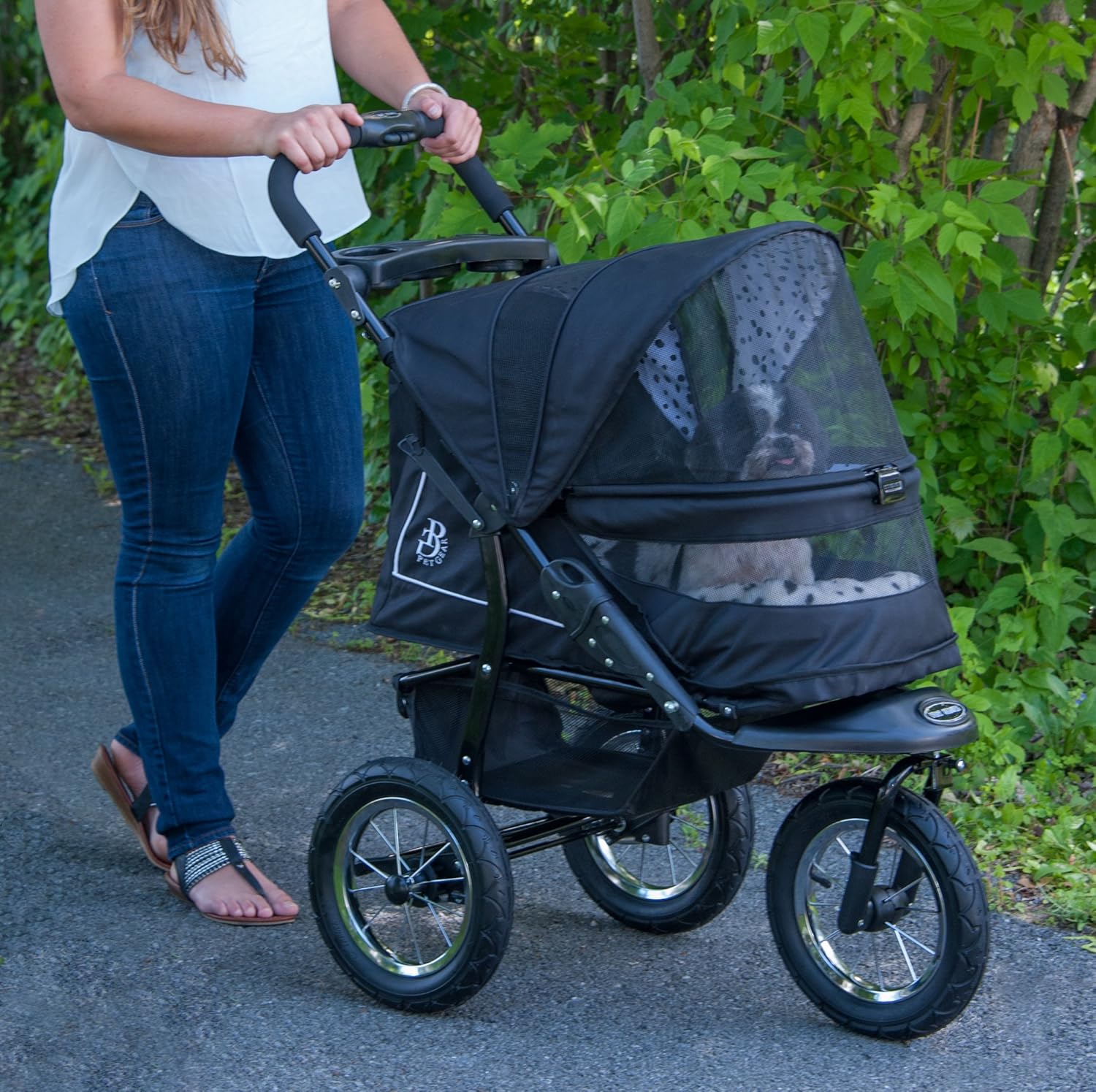 No-Zip NV Pet Stroller for Cats/Dogs, Zipperless Entry, Easy One-Hand Fold, Gel-Filled Tires, Plush Pad + Weather Cover Included, 3 colors