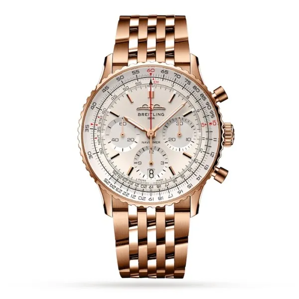 Breitling Navitimer Men Automatic Silver 18ct Rose Gold Watch RB0139211G1R1