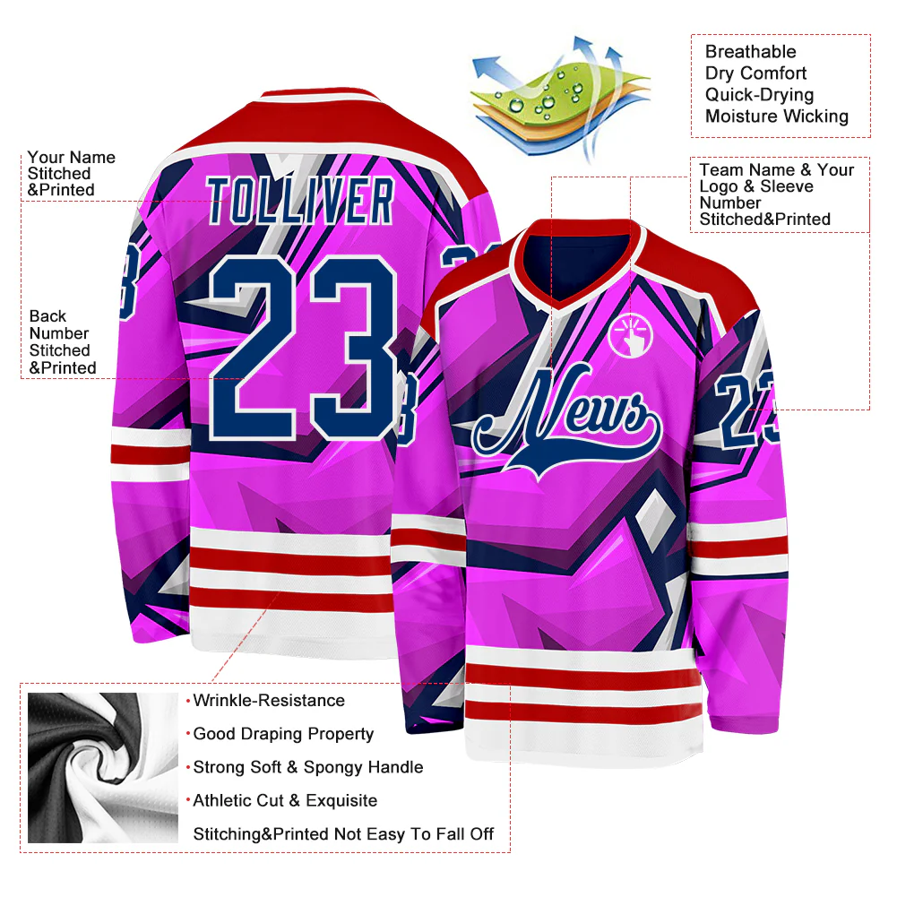 Custom Purple US Navy Blue Red-White 3D Pattern Cyber Mecha E-sport Hockey Jersey