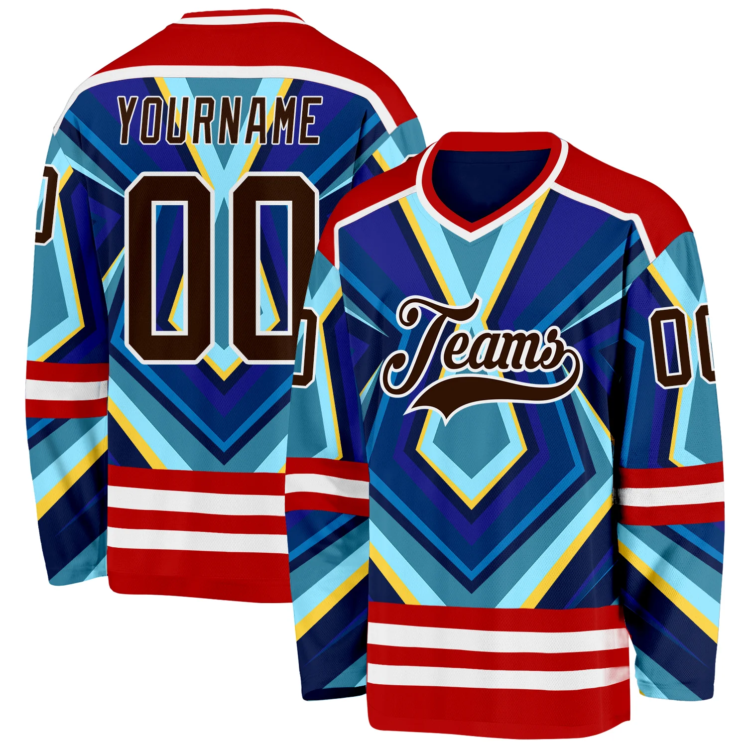 Custom Red Brown Blue Yellow-White 3D Pattern Cyber Mecha E-sport Hockey Jersey