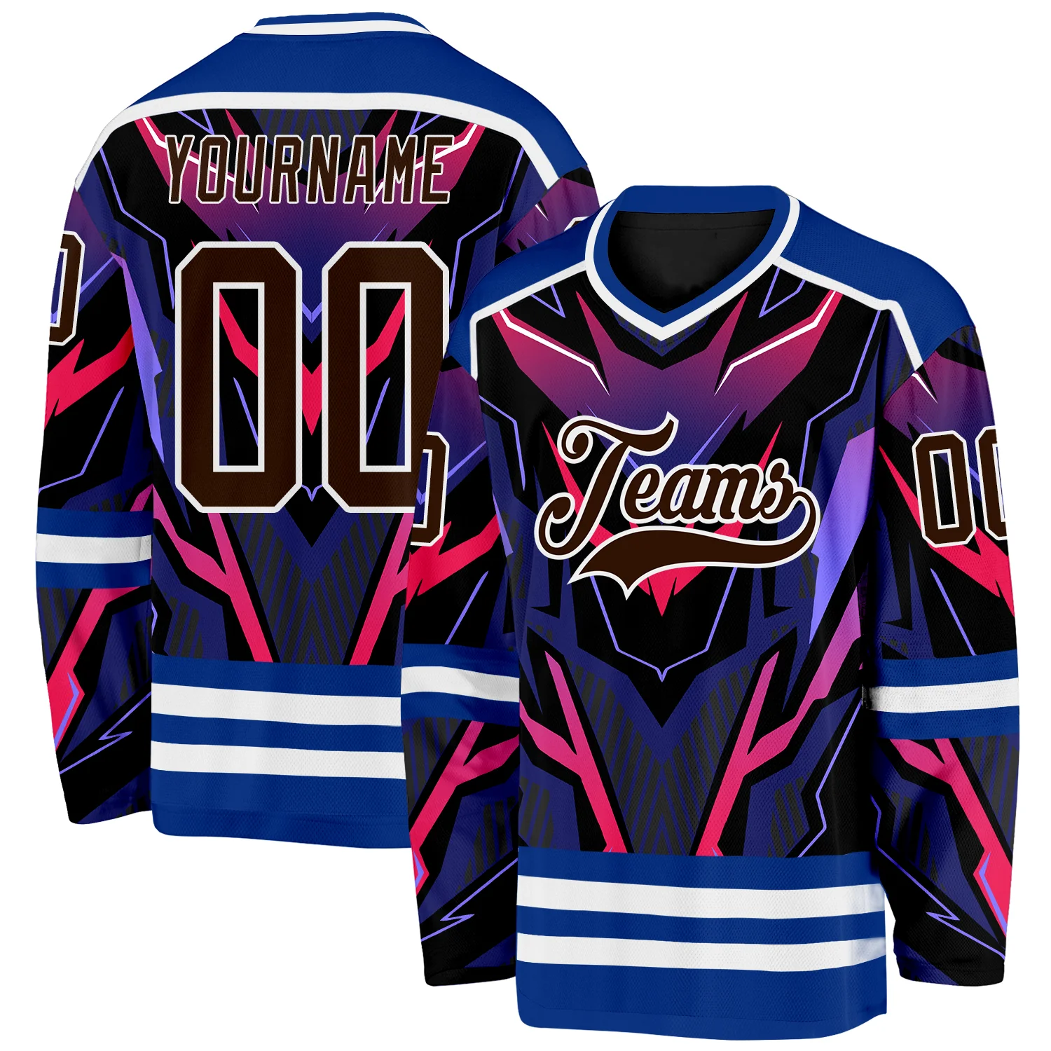 Custom Royal Brown Black Red Purple-White 3D Pattern Cyber Mecha E-sport Hockey Jersey