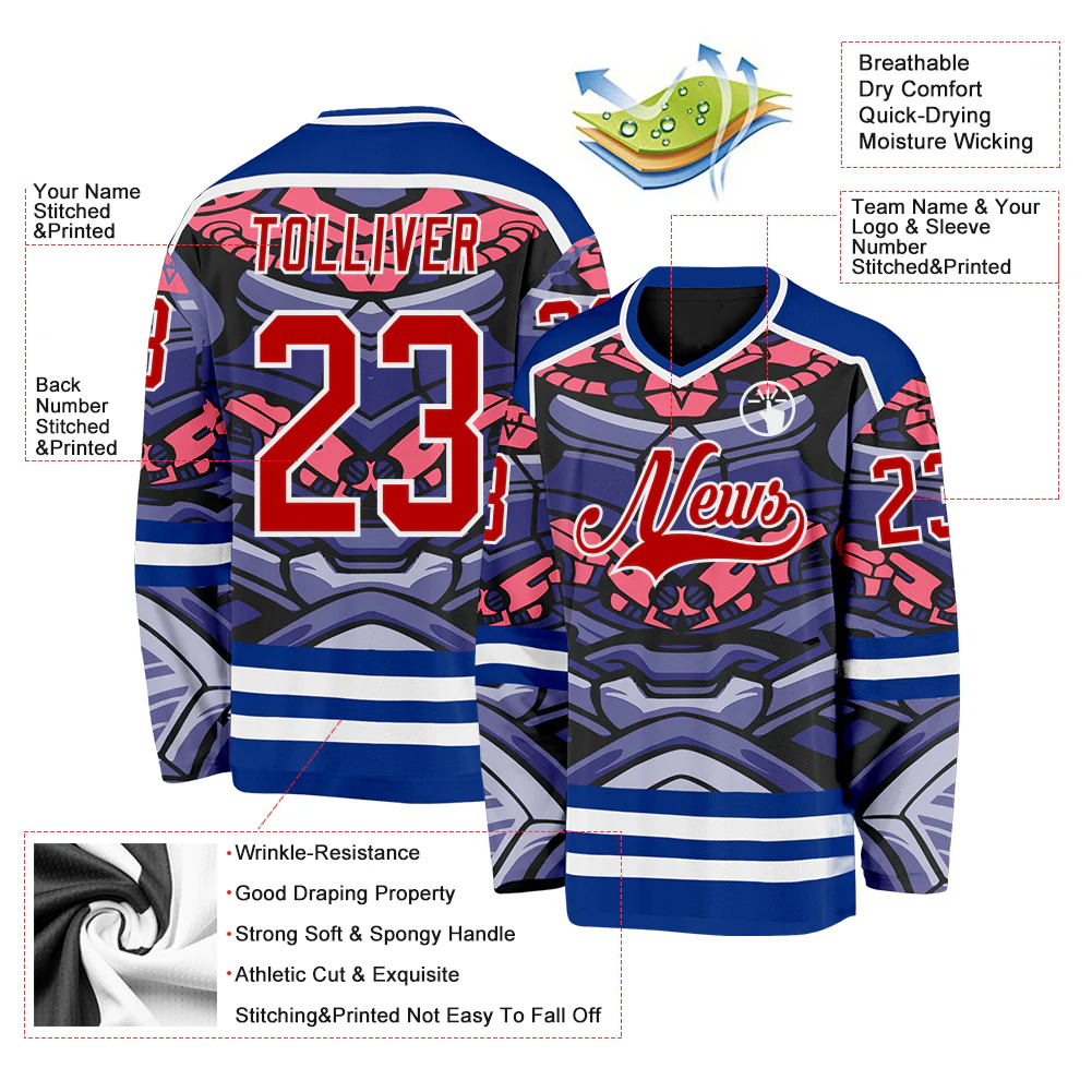 Custom Royal Red Pink Black-White 3D Pattern Cyber Mecha E-sport Hockey Jersey