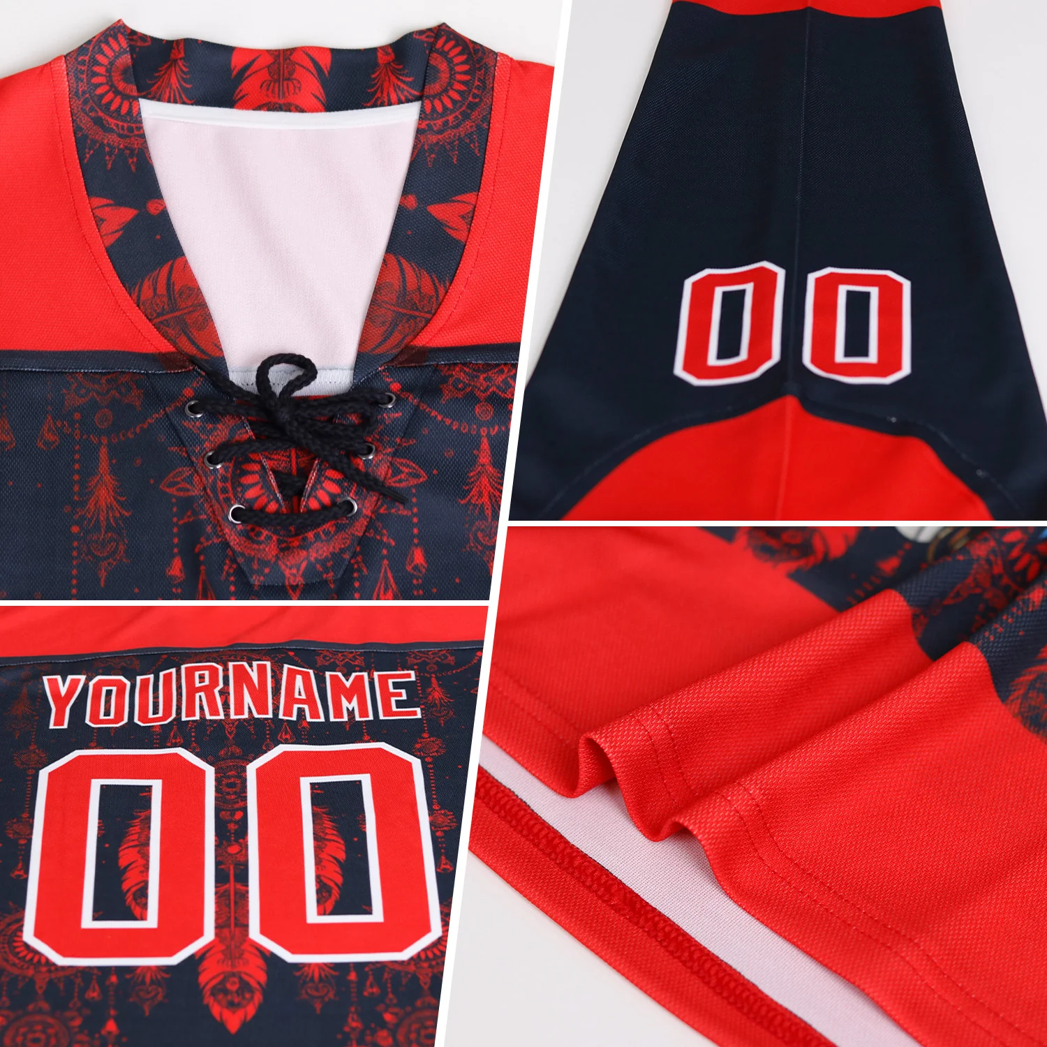 Custom White Gold-Royal 3D Splash Art Hockey Lace Neck Jersey