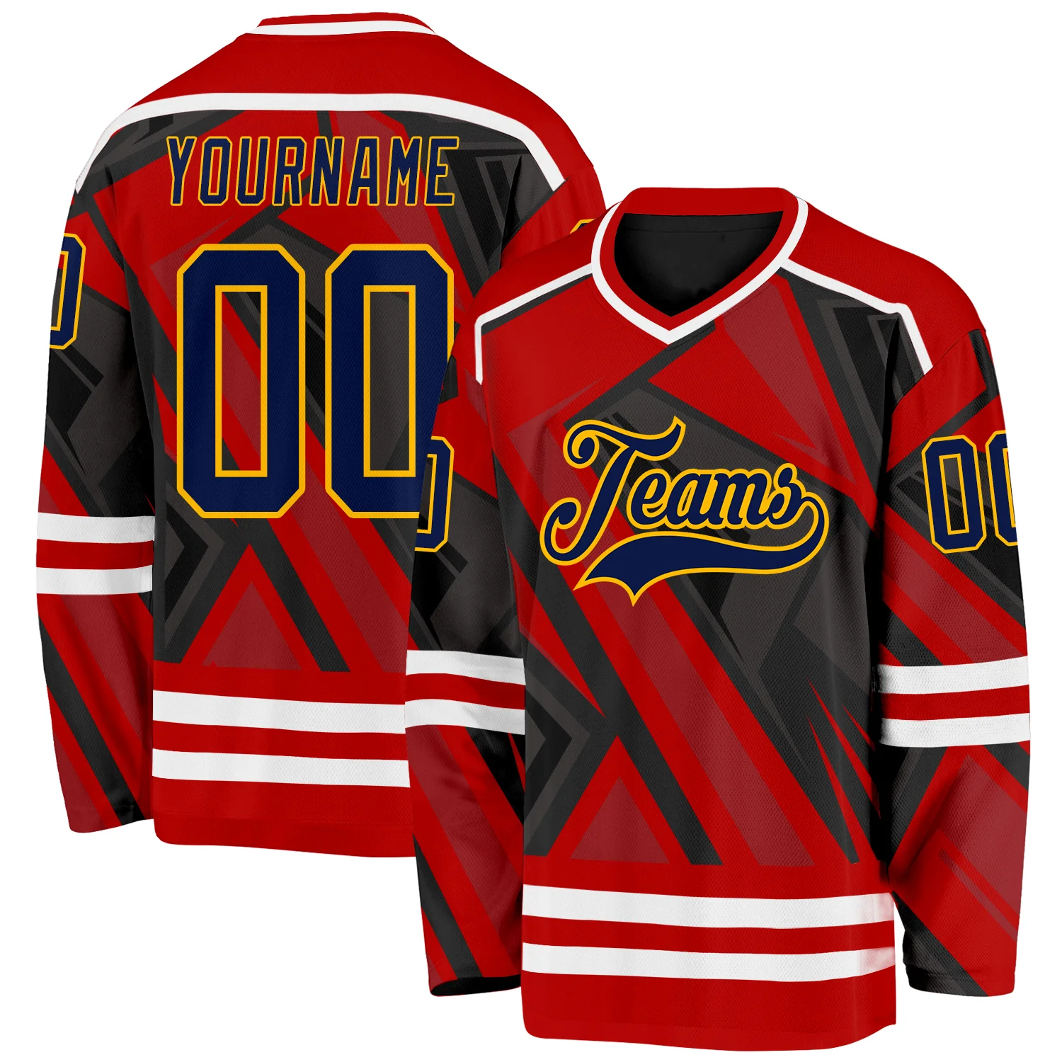 Custom Red Navy Black Gold-White 3D Pattern Cyber Mecha E-sport Hockey Jersey