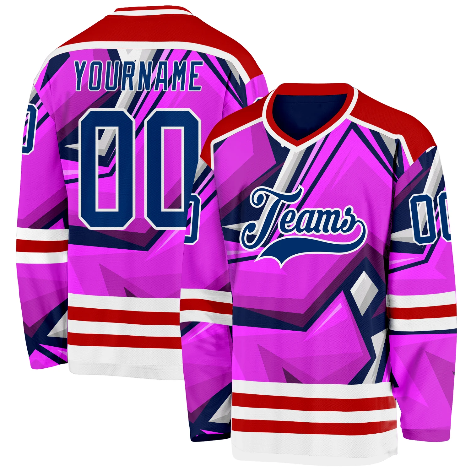 Custom Purple US Navy Blue Red-White 3D Pattern Cyber Mecha E-sport Hockey Jersey