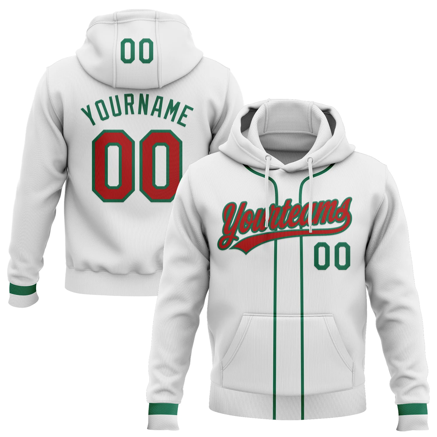 Custom Stitched White Red-Kelly Green Baseball Pullover Sweatshirt Hoodie