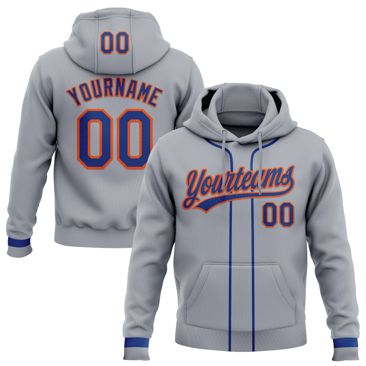 Custom Stitched Gray Royal-Orange Baseball Pullover Sweatshirt Hoodie