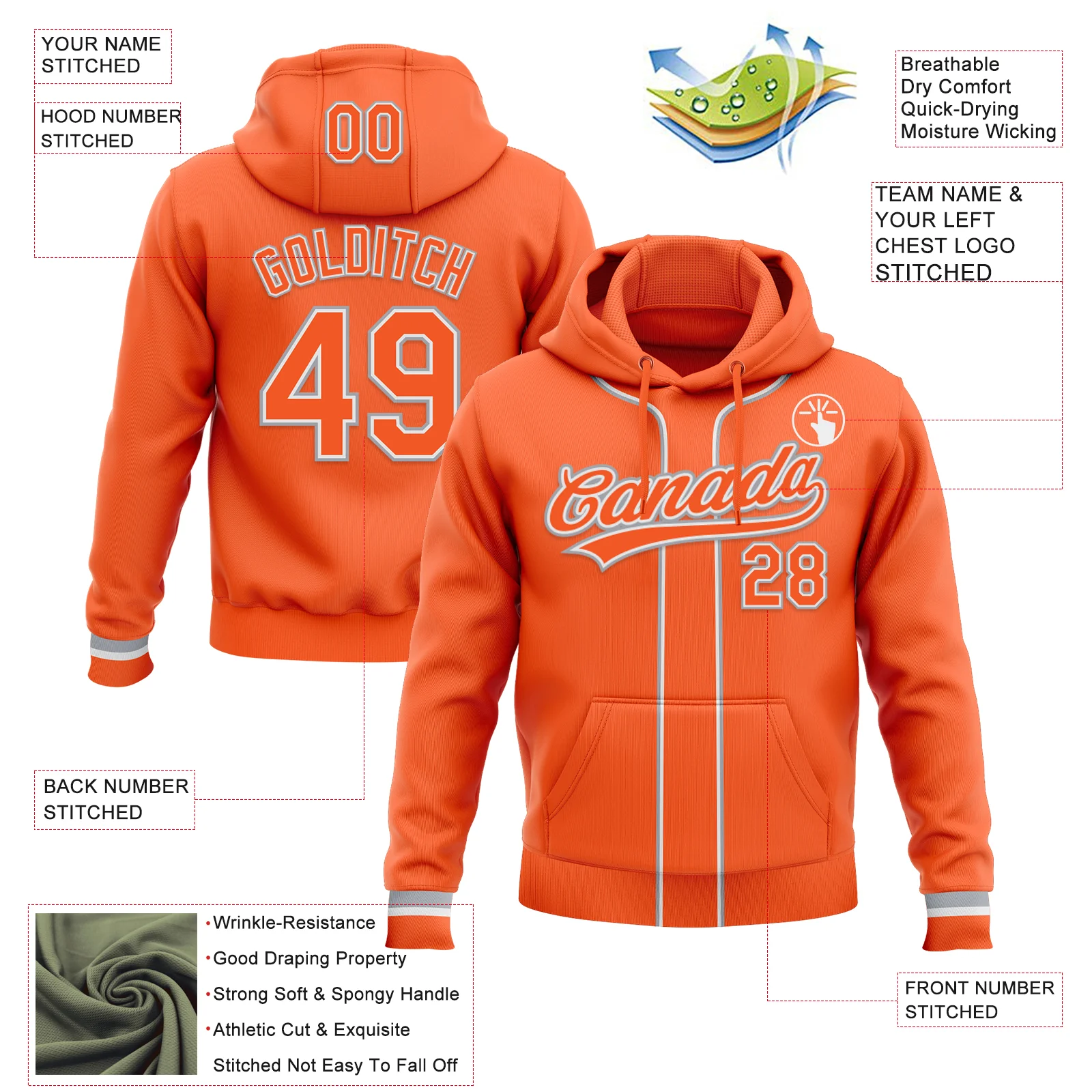 Custom Stitched Orange Orange White-Gray Baseball Pullover Sweatshirt Hoodie