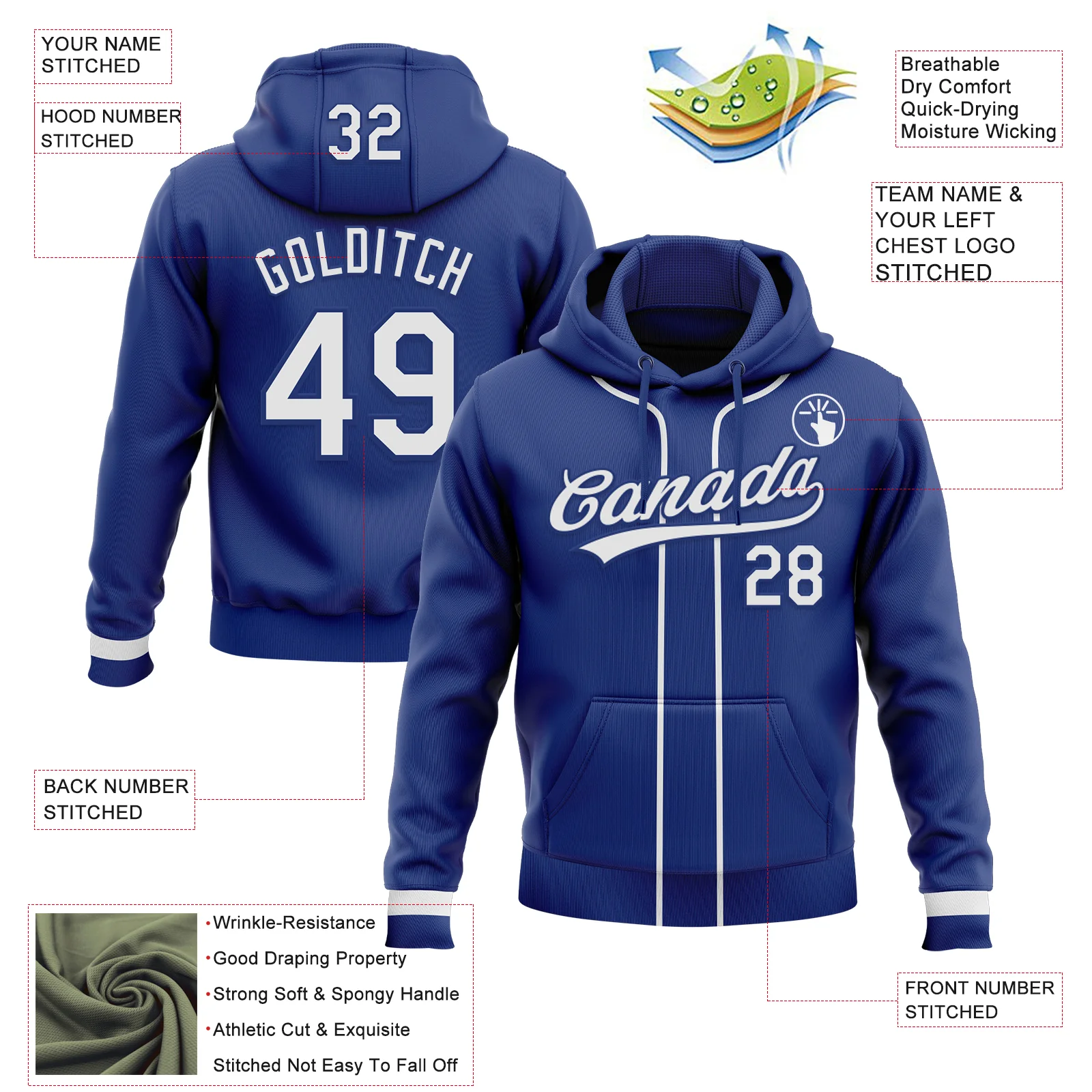 Custom Stitched Royal White-Royal Baseball Pullover Sweatshirt Hoodie