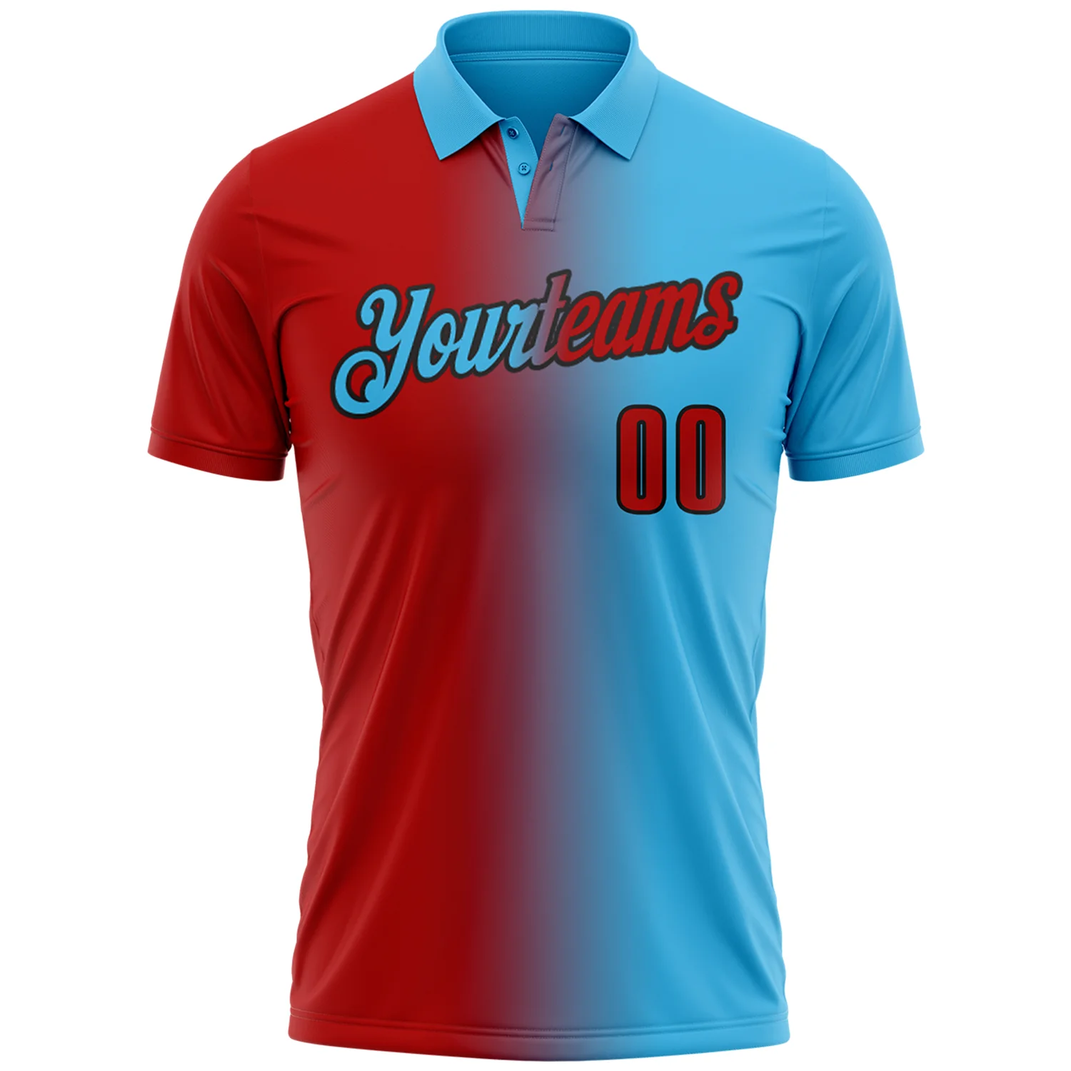 Custom Sky Blue Red-Black 3D Gradient Fashion Performance Polo Shirt