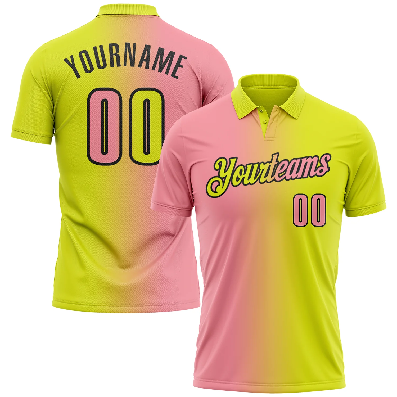 Custom Neon Yellow Medium Pink-Black 3D Gradient Fashion Performance Polo Shirt