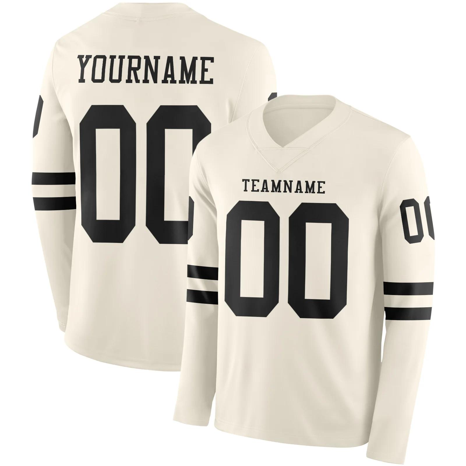 Custom Cream Black Long Sleeve Authentic Football Jersey