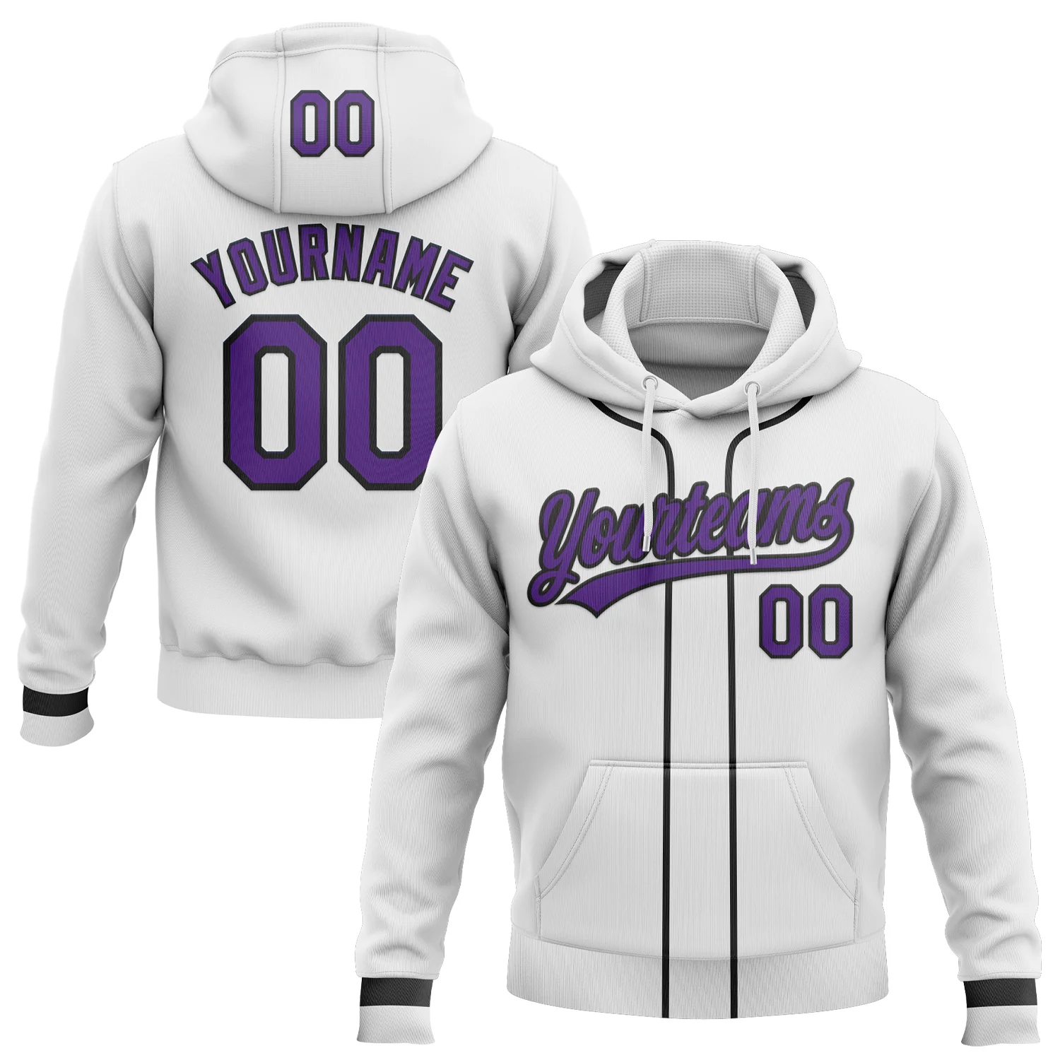Custom Stitched White Purple-Black Baseball Pullover Sweatshirt Hoodie