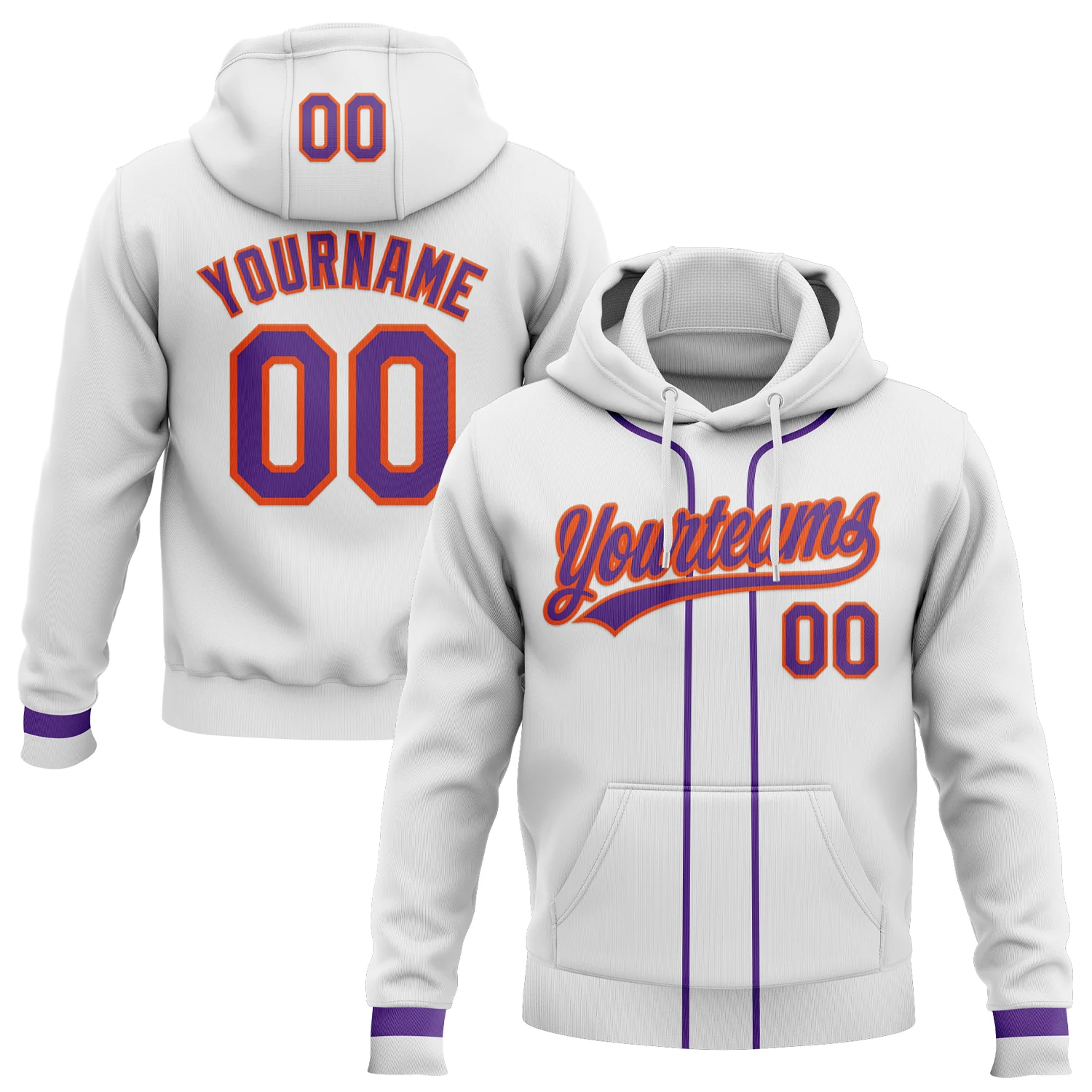 Custom Stitched White Purple-Orange Baseball Pullover Sweatshirt Hoodie
