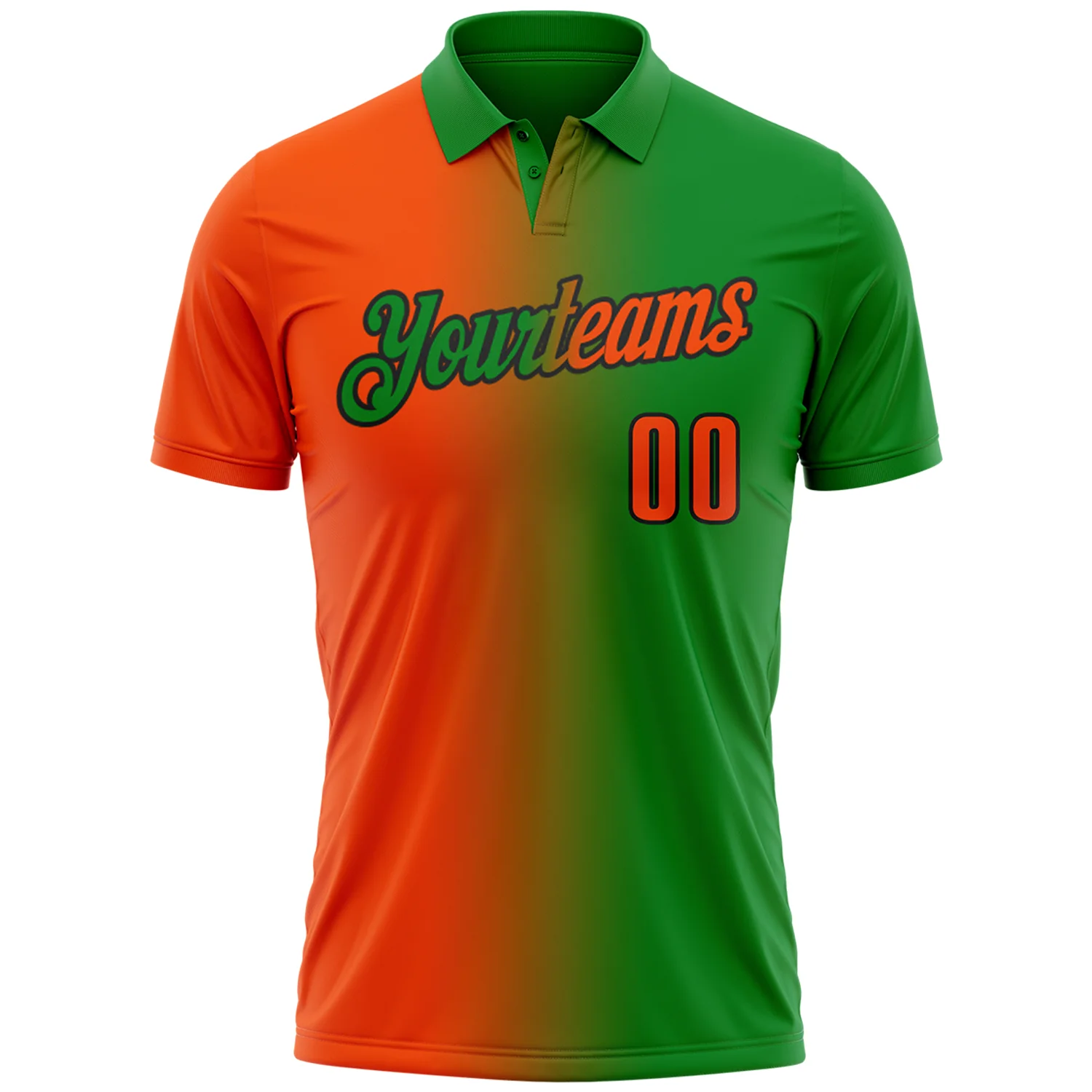 Custom Grass Green Orange-Black 3D Gradient Fashion Performance Polo Shirt