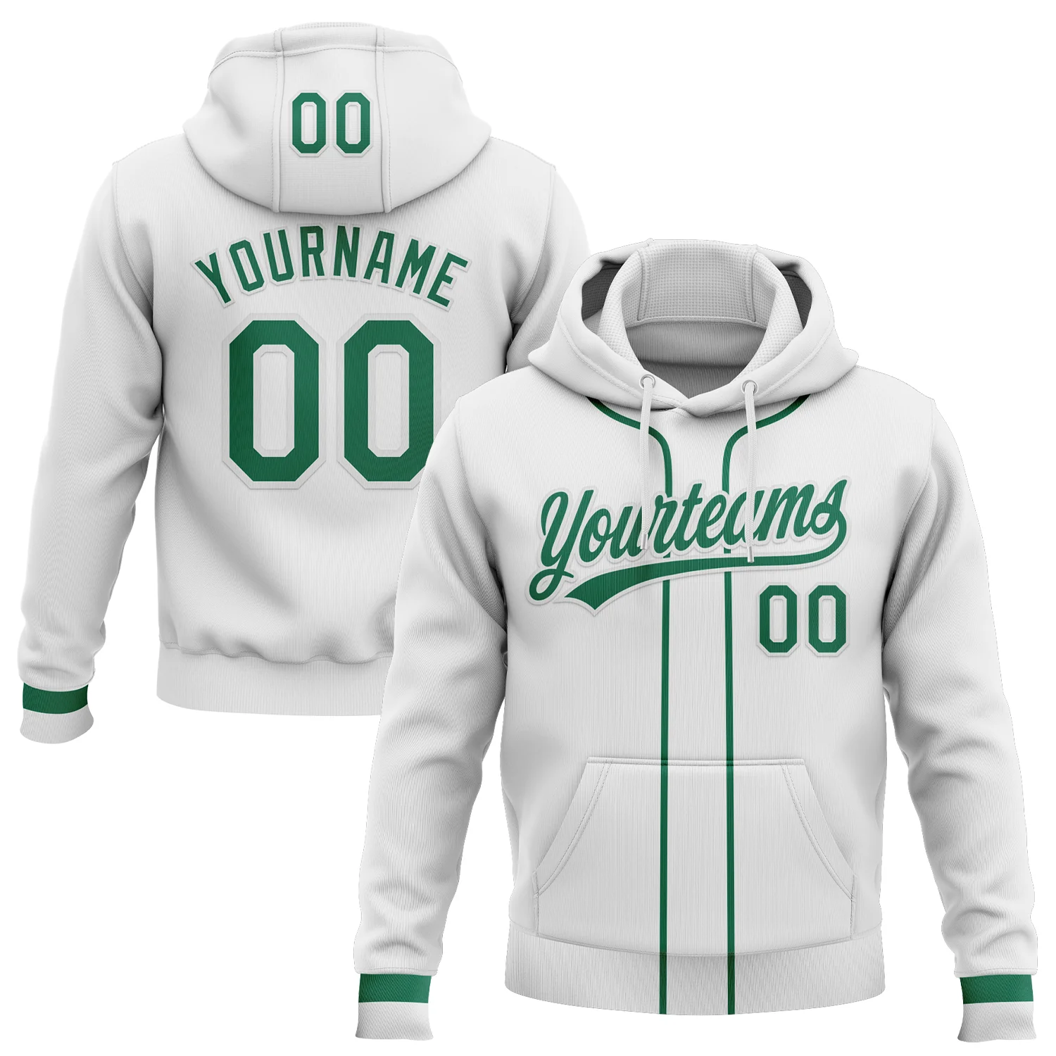 Custom Stitched White Kelly Green-White Baseball Pullover Sweatshirt Hoodie