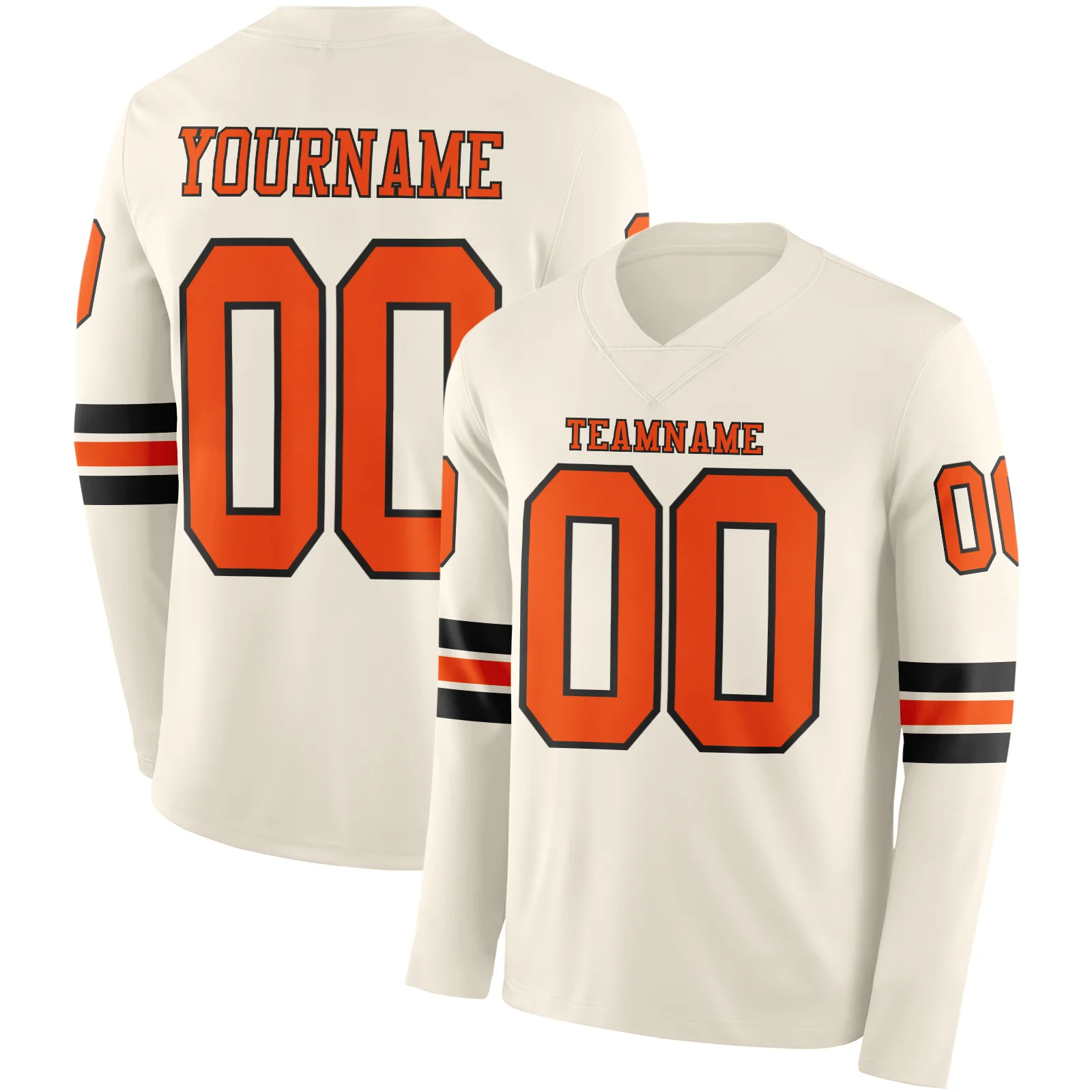 Custom Cream Orange-Black Long Sleeve Authentic Football Jersey