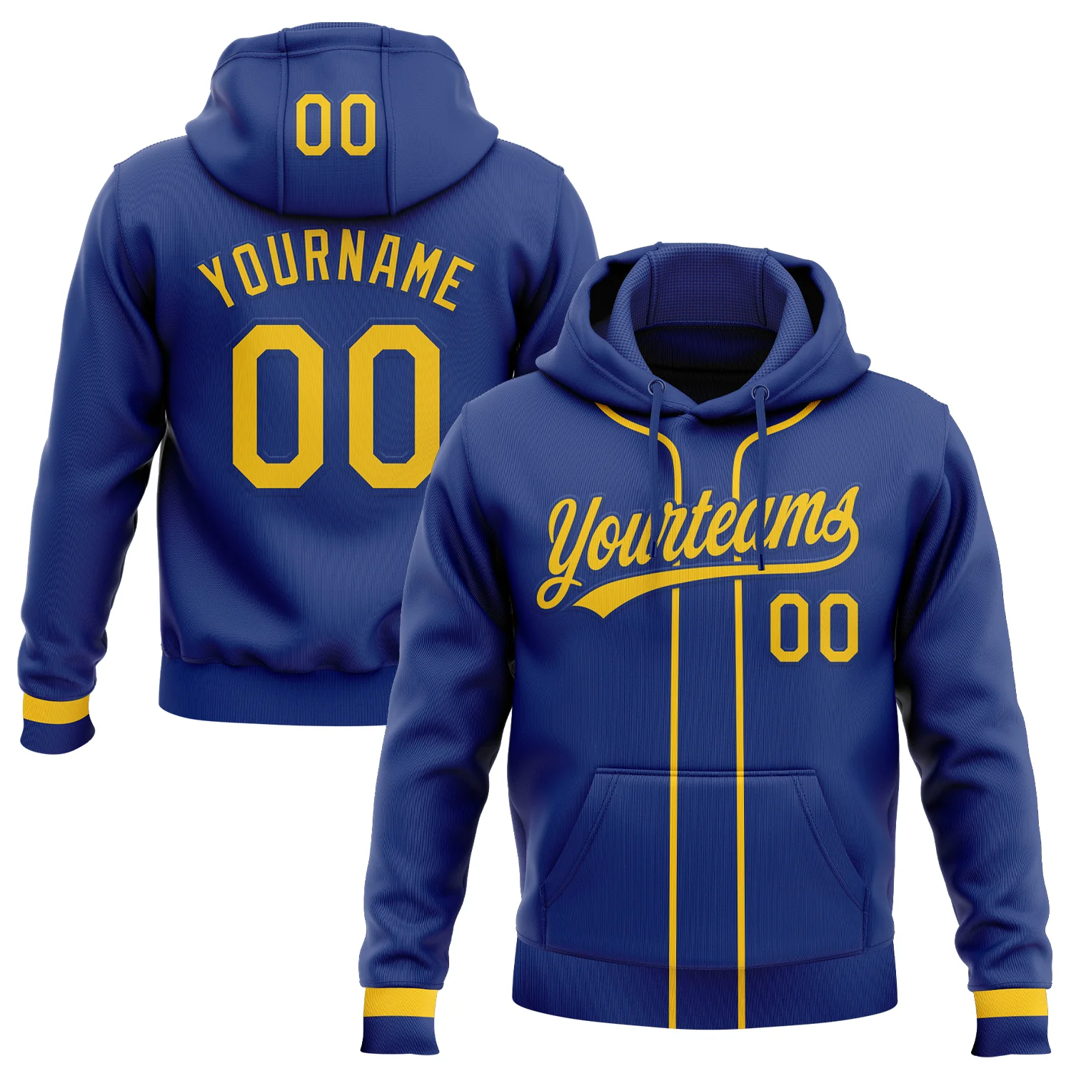 Custom Stitched Royal Yellow-Royal Baseball Pullover Sweatshirt Hoodie