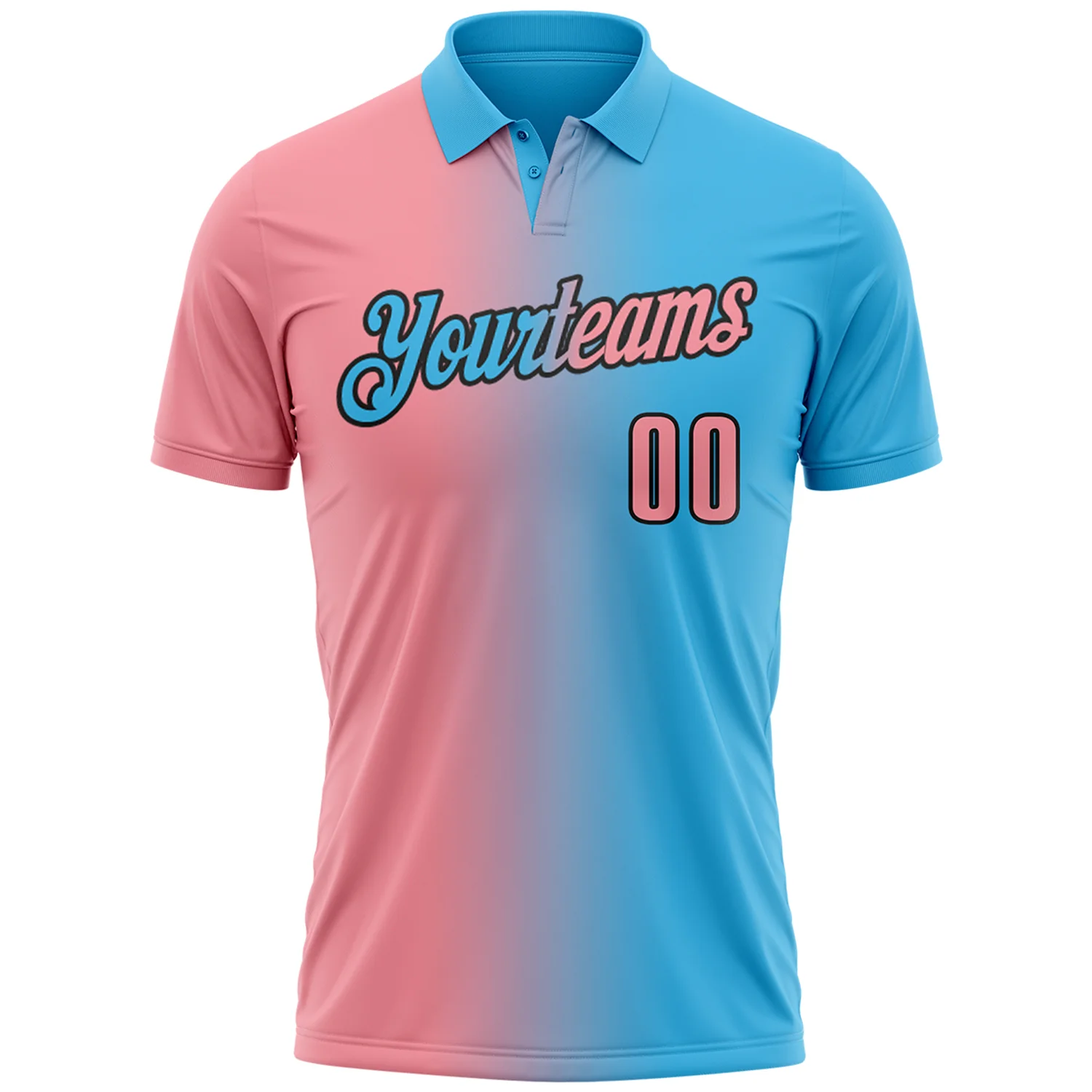 Custom Sky Blue Medium Pink-Black 3D Gradient Fashion Performance Polo Shirt