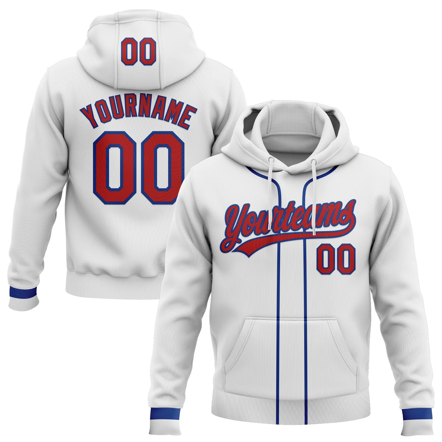Custom Stitched White Red-Royal Baseball Pullover Sweatshirt Hoodie