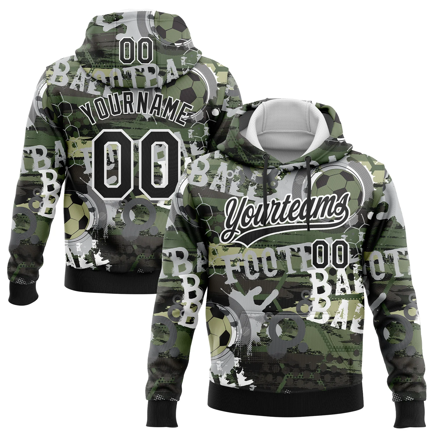 Custom Stitched Camo Black-White 3D Football Sports Pullover Sweatshirt Salute To Service Hoodie