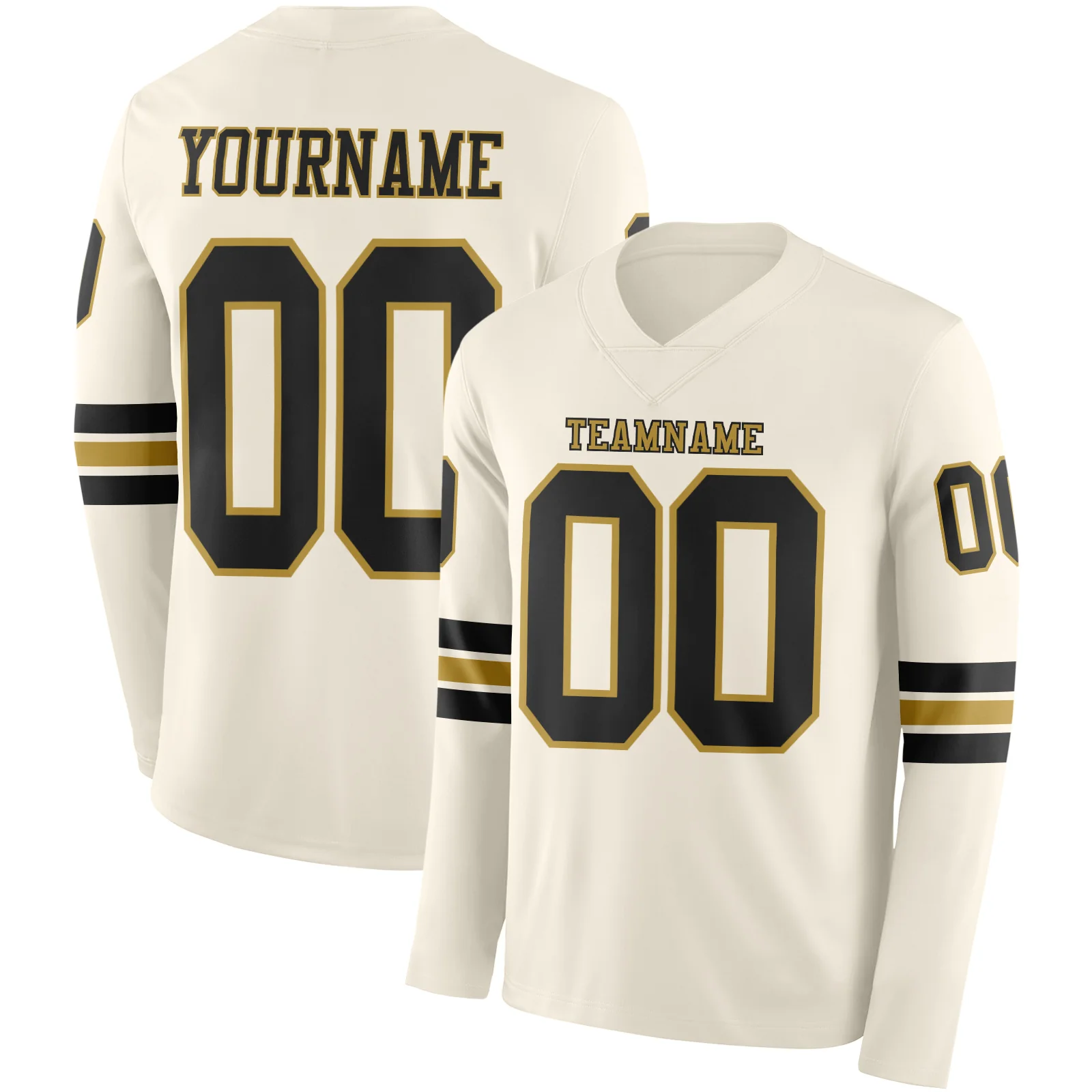 Custom Cream Black-Old Gold Long Sleeve Authentic Football Jersey